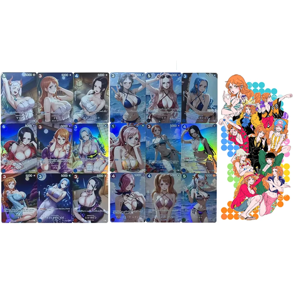 

9 шт./компл., новая коллекционная карта аниме OPCG Sexy Nami Yamato Boa Hancock, большая грудь, карта для девочек, преломляющие цветные флэш-памяти, подарки для мальчиков