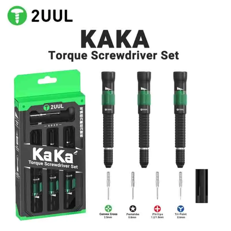 Destornillador 2uul KAKA, destornillador de torsión ajustable, herramienta de reparación de teléfonos móviles, cabezal de lote desmontable