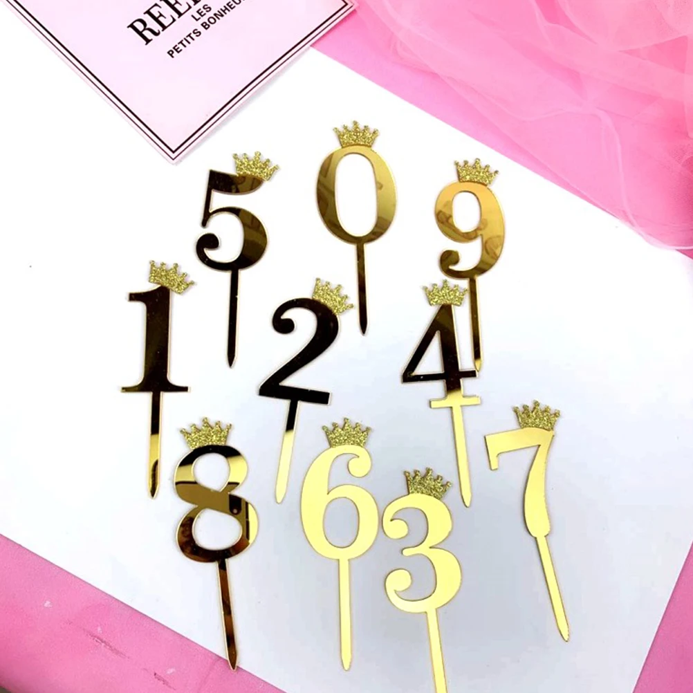 

10 Pcs Birthday Cake Number Toppers Acrylic Cupcake Decorations Dessert Decoration Party Supplies 6.5cm Safe Material