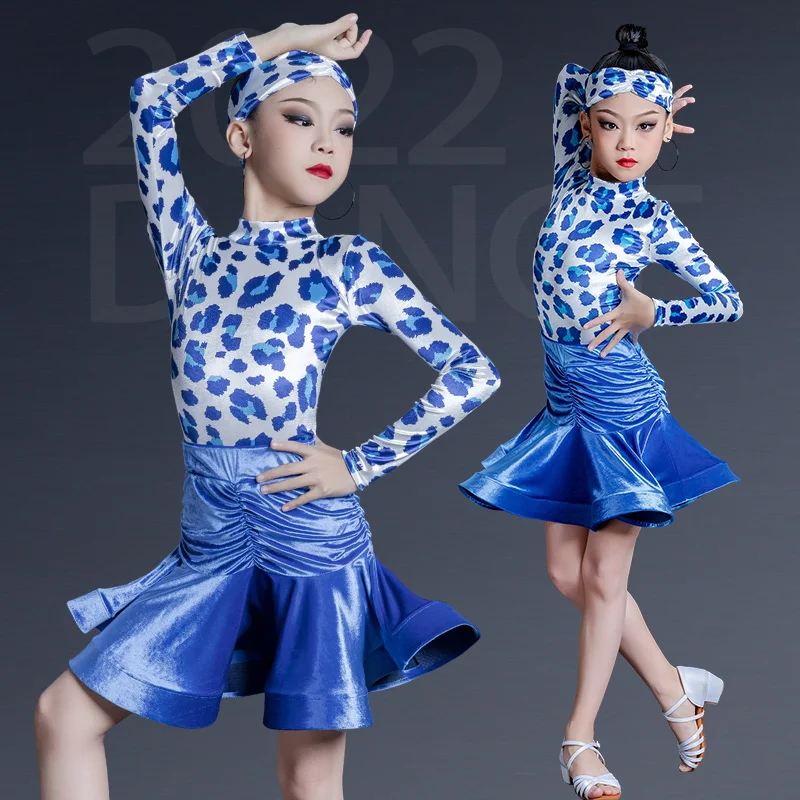 Autumn Winter New Latin Dance Dress Children Chacha Rumba Performance Velvet Training Dance Clothes