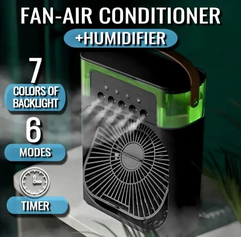 

Портативный вентилятор-увлажнитель с 5 отверстиями для распыления воды, 600 мл, 3 скорости, 3 режима распыления, 7 цветов подсветки, охлаждение льдом, USB, для дома и лета