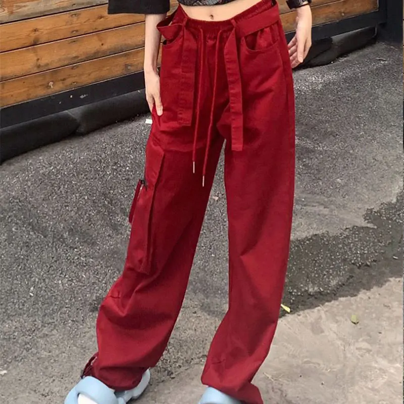 Pantalones de pierna ancha de cintura alta para mujer, ropa elegante de moda Harajuku ajustada, pantalones casuales sueltos que combinan con todo, pantalones lisos de pierna recta