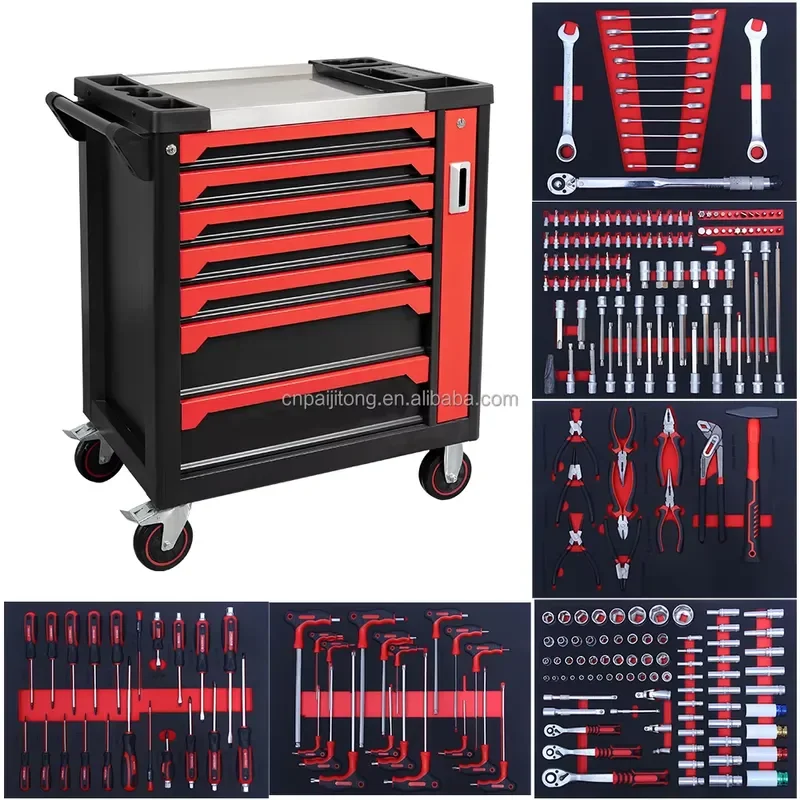 Heavy Mechanic Steel  Cabinet with 245 Pcs Set for Automobile Repair Cart Box Workshop Trolley With