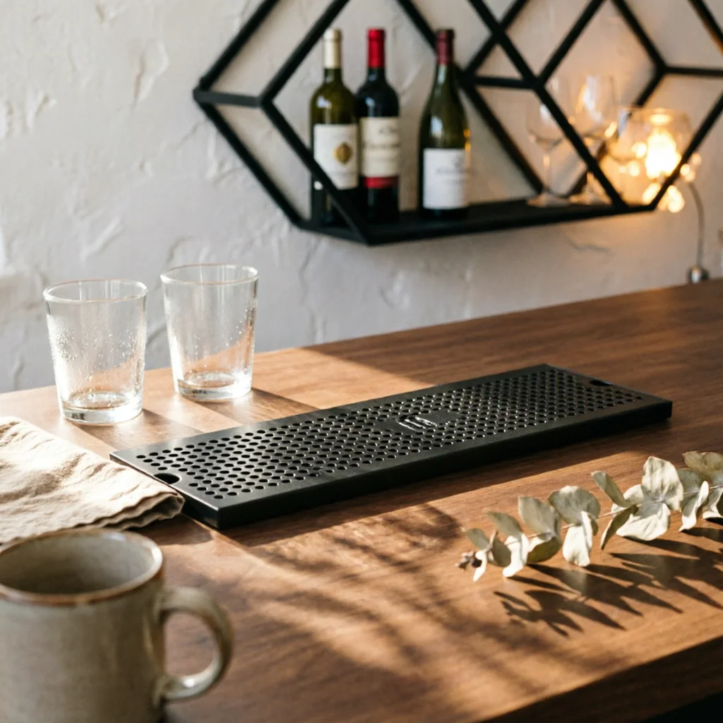 Low-profile Stainless Steel Drip Tray with Perforated Top Tropfblech Black Coated Design for Espresso Station