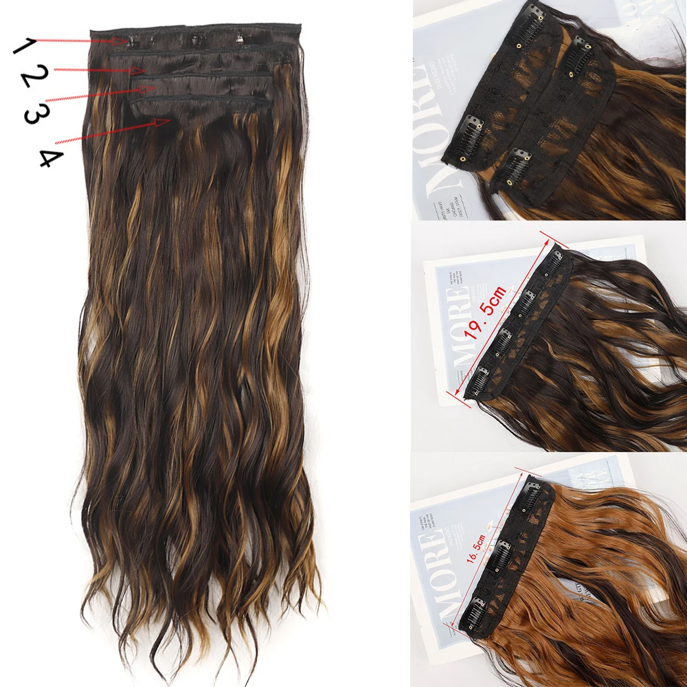 Sintético 4 pcs/set Natural Extensões De Cabelo Clipe Em Extensões De Cabelo 20inch Longo Ondulado Extensões De Cabelo Grosso Hairpieces 11 Clipes