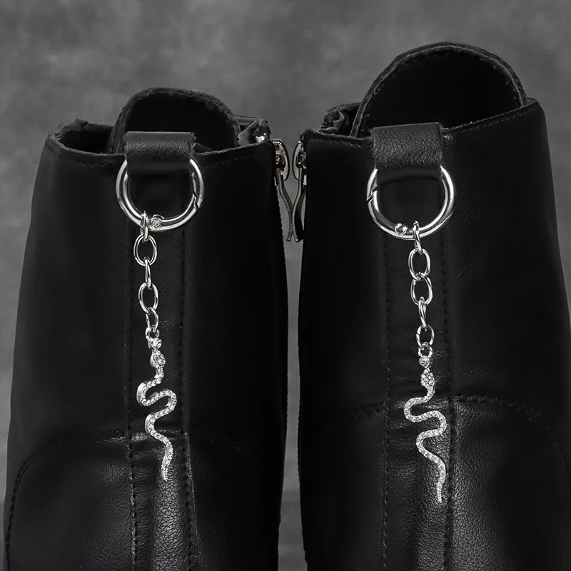 2Pcs Gothic Rhinestone snake chain, silver metal detachable shoe pendant hanging accessory, suitable for all kinds of boots