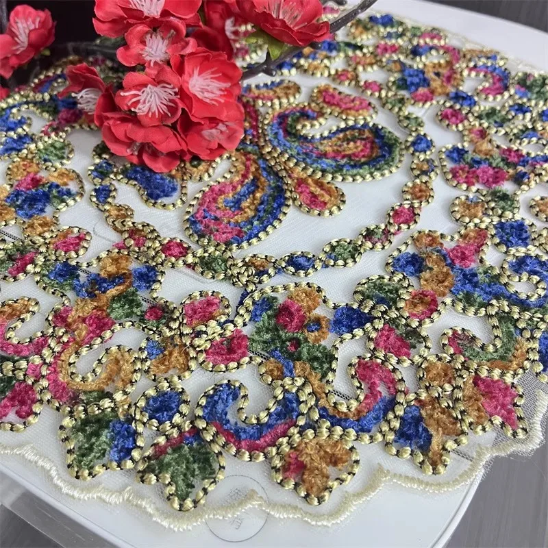 Round Lace Cashew flower embroidery table place mat cloth Wedding Christmas placemat kitchen Table decoration and accessories