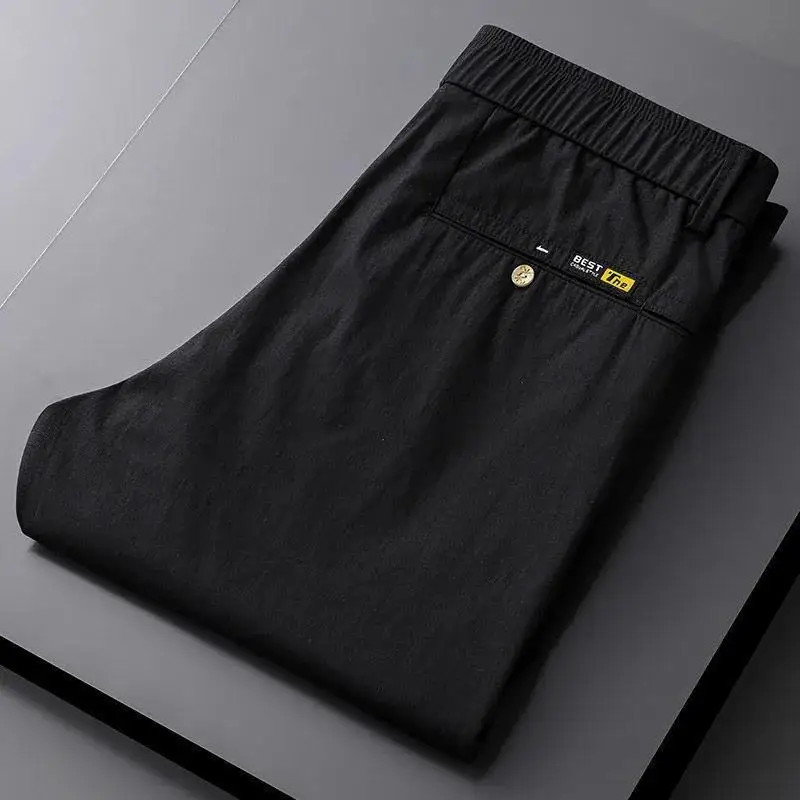 2024 Summer Men's New Patchwork Elasticized Drawstring Pocket Fashion Solid Color Comfortable Slim Fit Versatile Casual Pants