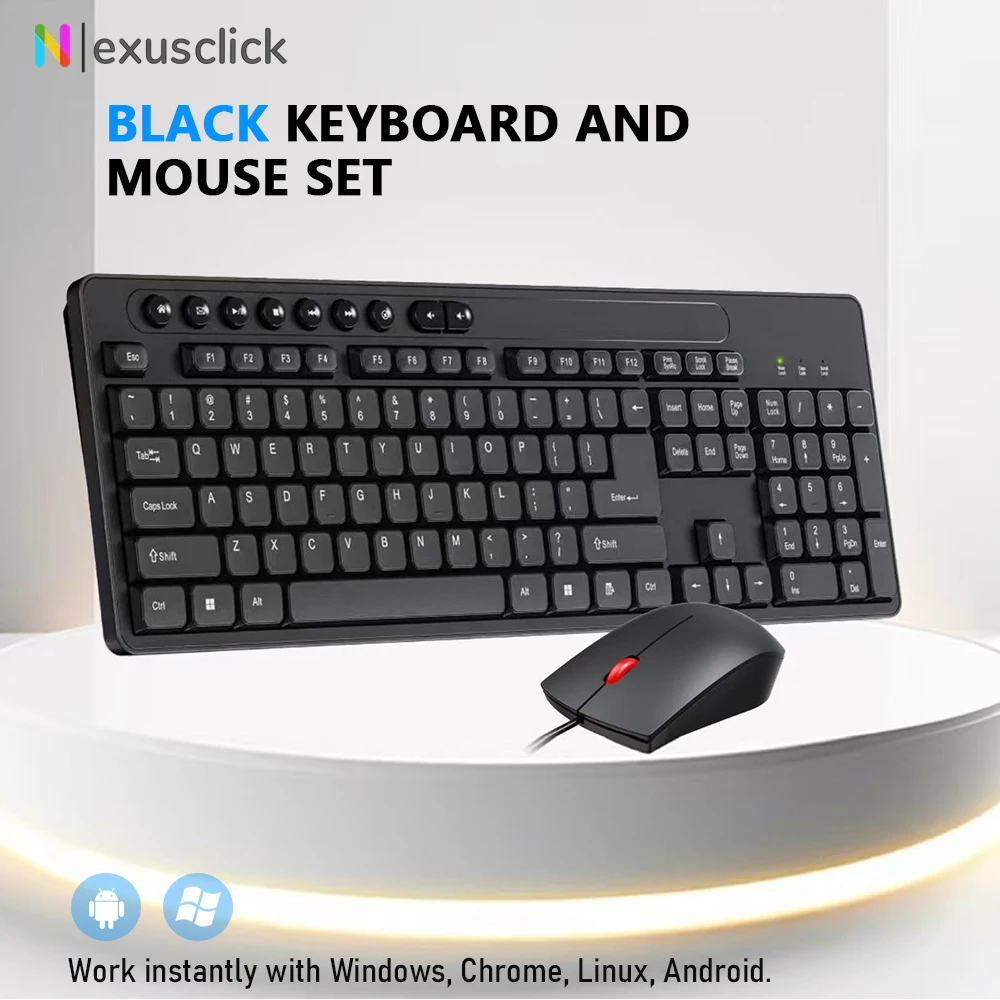 

Wired Keyboard Mouse Set 113 Keys USB Interface Office mouse and keyboard combo With Multimedia function keys for Home Office