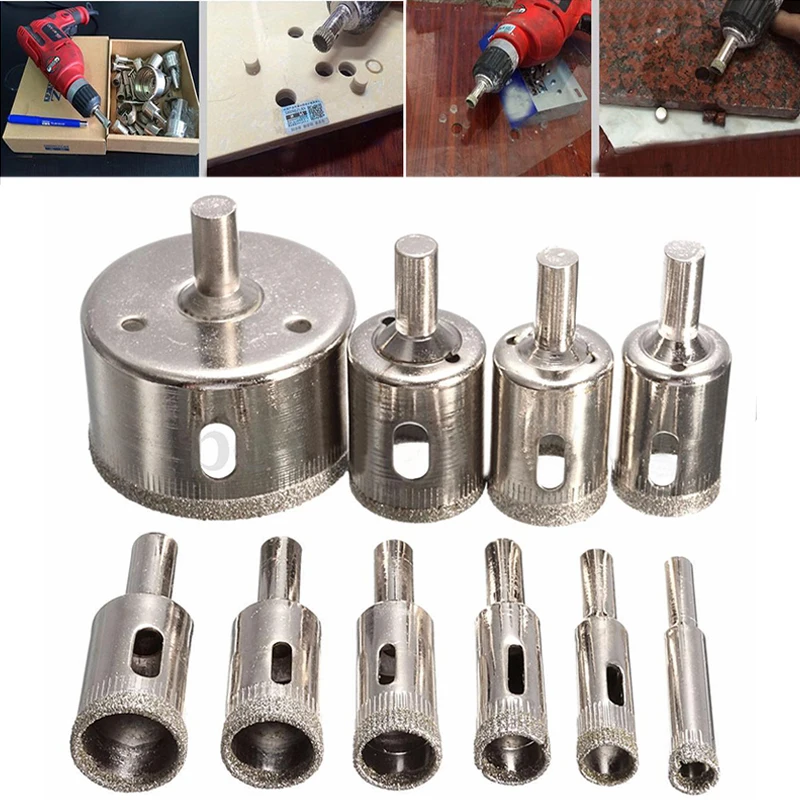 

kit Drill Bit Tool For Glass Diamond Hole Saws Set Marble Tile craft 10pcs nickel plated 8mm-50mm lot hot sale