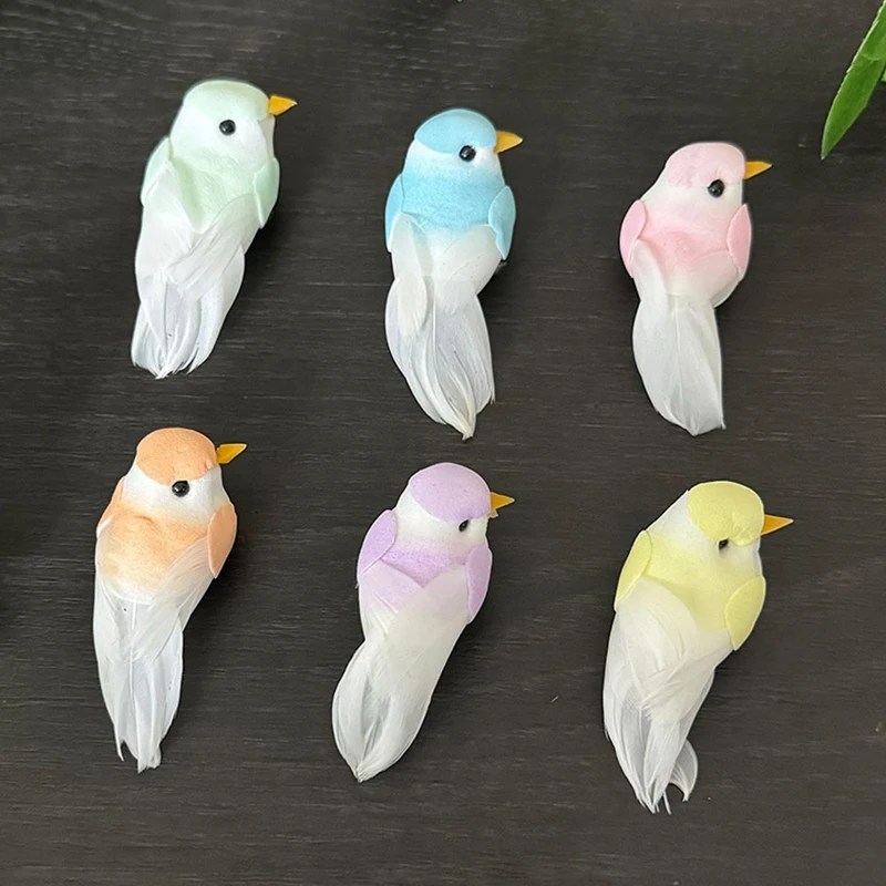 2Pcs Cute Artificial Birds Fake Foam Animal Simulation Feather Birds Models Tit DIY Craft Home Garden Floral Ornament Decoration