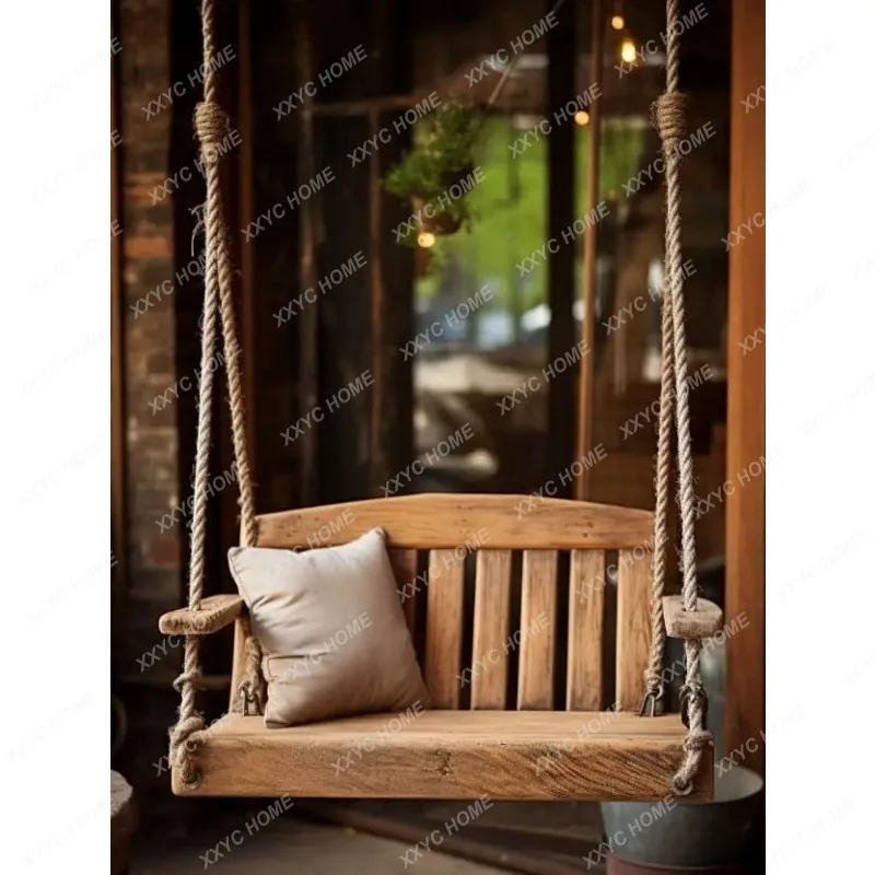XX Solid Wood Swing Log Rocking Chair Homestay Hanging Chair Outdoor Courtyard Hammock Wooden Leisure Chair