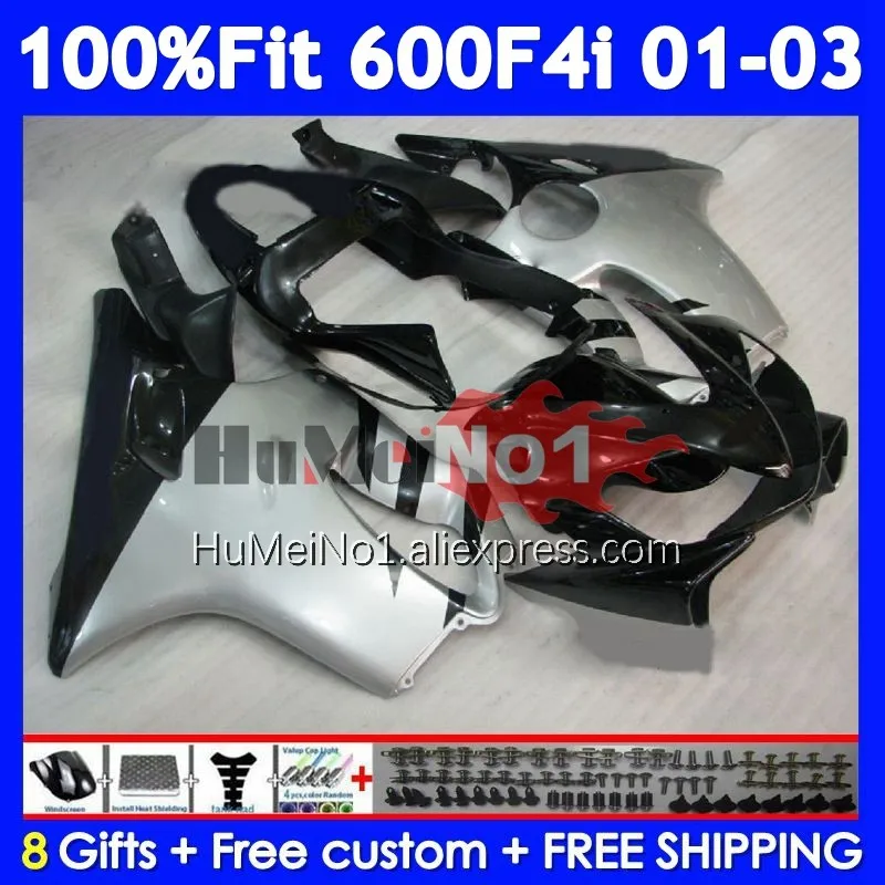 Injection Body For HONDA CBR 600 F4i 600F4i 600CC CC 34No.35 CBR600F4i 01 02 03 CBR600 F4i 2001 2002 2003 Silvery Blk Fairings