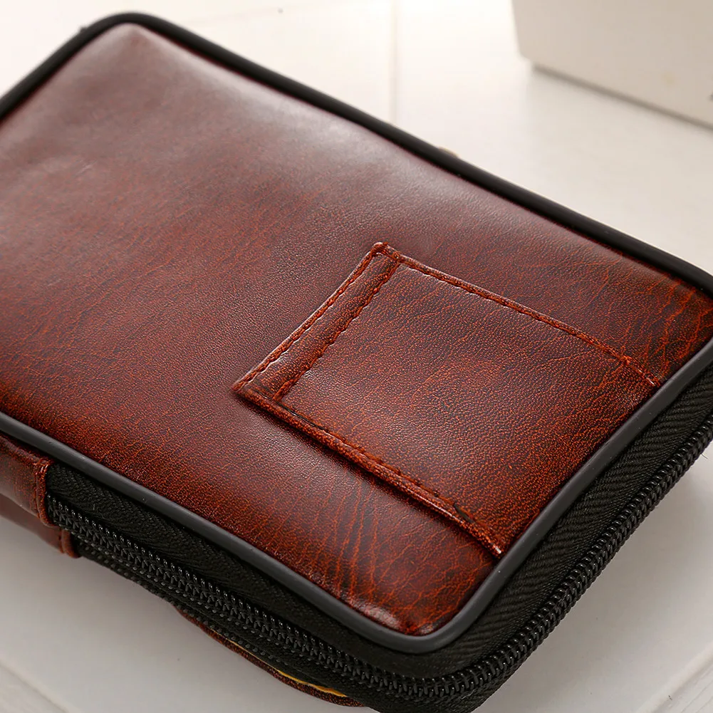 Riñonera de cuero Vintage para hombre, bolso de cintura con cremallera, bolso con Clip para cinturón, bolso de mano para teléfono