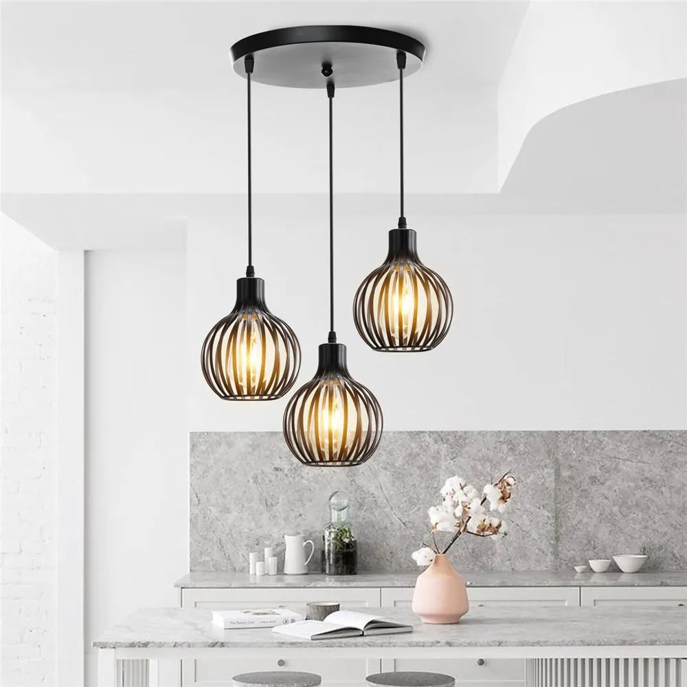 Imagem -04 - Loft Vintage Iron Cage Pendant Lights Candelabro de Mesa de Jantar Iluminação de Cozinha Home Decor Hanglamp Woonkamer E27