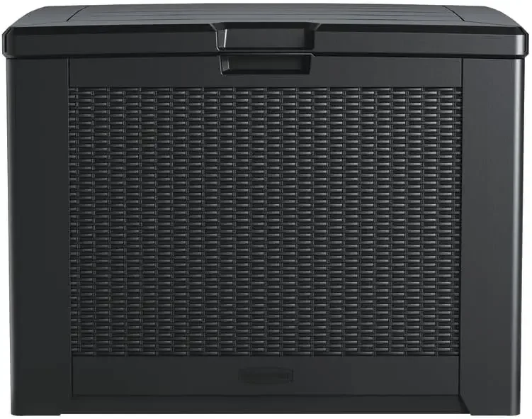 Rubbermaid Medium Resin Outdoor Storage Deck Box (74 Gal), Weather Resistant, Black, Deck Organization for Home/Backyard/Pool