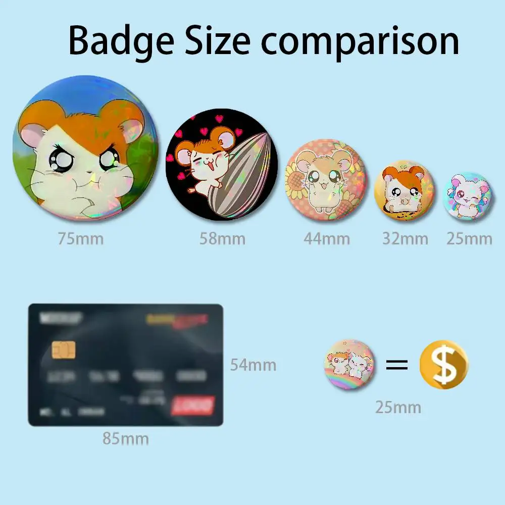 H-Hamtaros Cute Hamster Pins 58mm Cute Cartoon Badge Handmade Brooches for Backpack Accessories