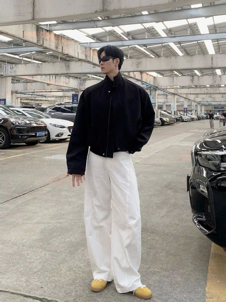 

Trendy American High Street Color Stand Collar Jaet Men's Autumn Loose Versatile Workwear Baseball Sle Outerwear