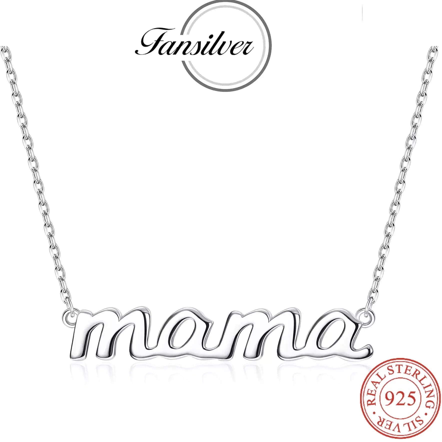 

Fansilver Mama Necklace 925 Sterling Silver Mother Necklace 18K White Gold Plated Neck Chains Mother's Day Gifts Wholesale