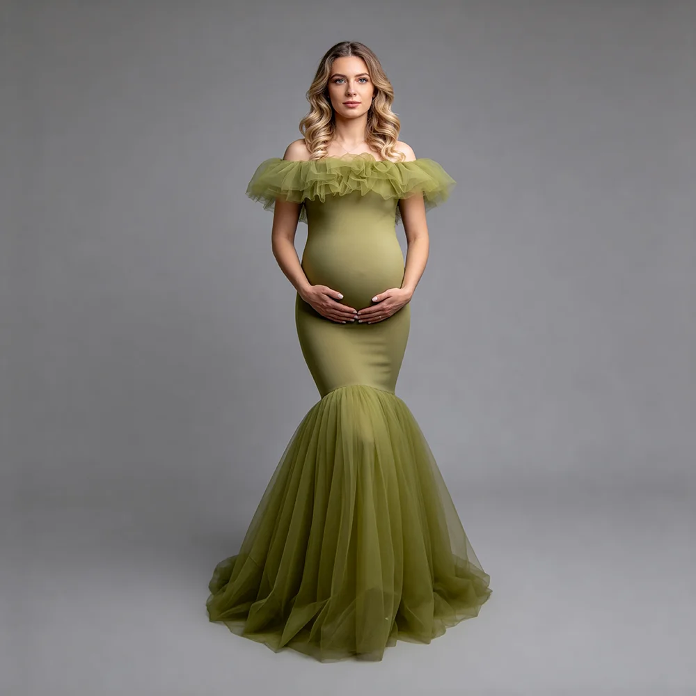 

Mermaid Maternity Photoshoot Dress Stretch Mesh Tulle Pregnancy Photography Gown for Baby Shower Mesh Pregnancy Photography Gown