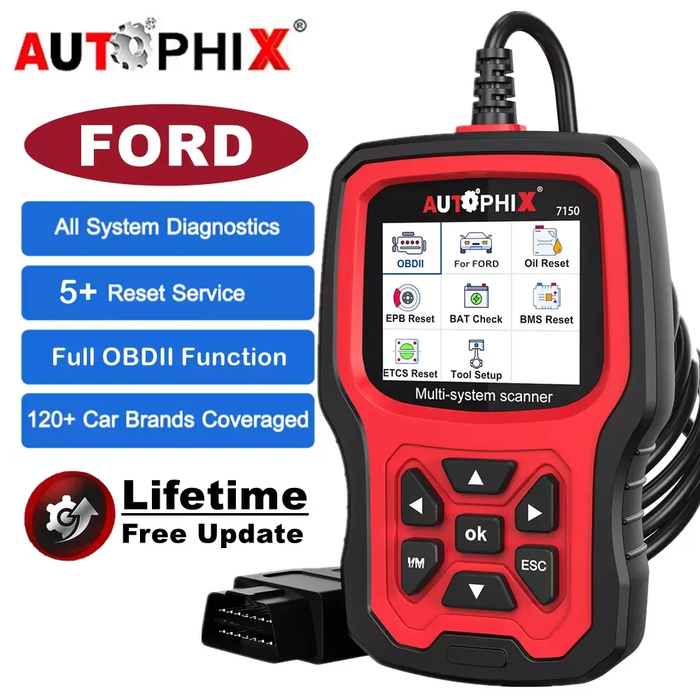 

Autophix 7150 Car OBD2 Scanner All Systems Scan for Ford F150 F150 F250 Taurus Code Reader EPB TPMS ETC Reset Battery Detect