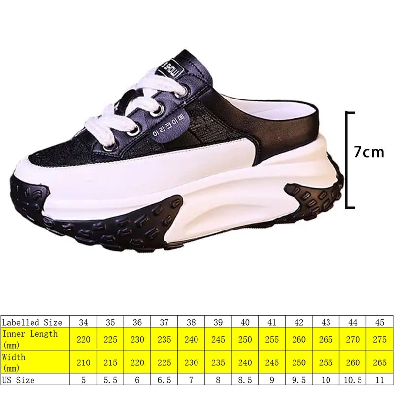 Fujin 7cm Air Mesh Cow Genuine Leather Women Casual Platform Wedge Slippers Hollow Sandals Summer Shoes Chunky Sneaker High Heel