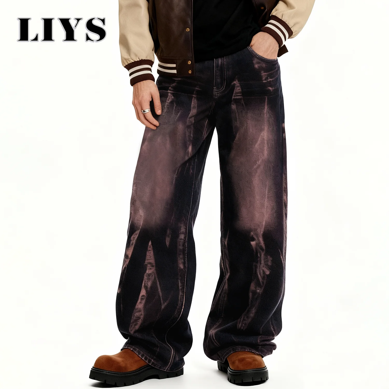 

Men's Street Retro Brown Baggy Wide-Leg Jeans Male Loose Straight Leg Denim Pants American Hip Hop Personality Jeans Unisex