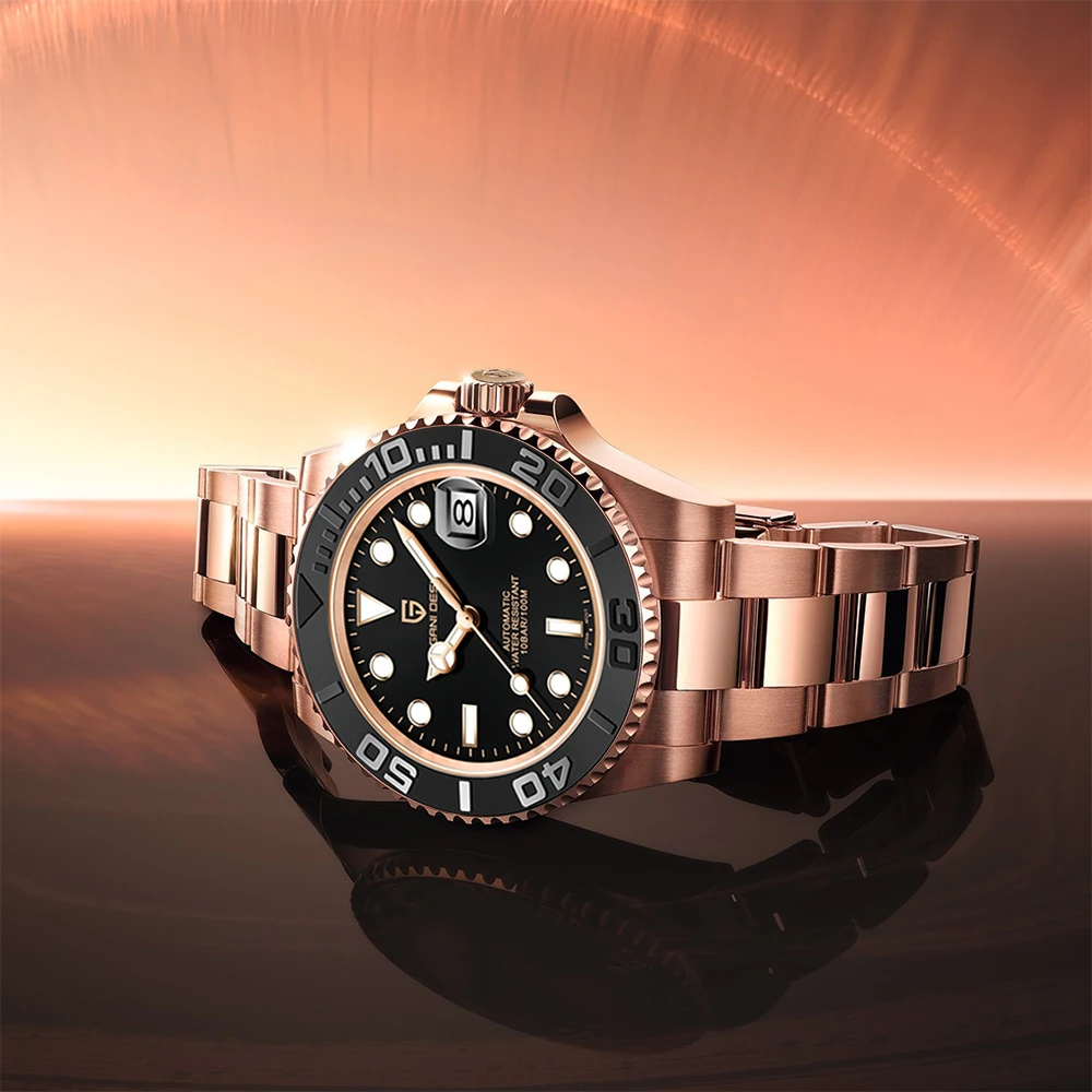 PAGANI DESIGN Luxury Mechanical Automatic Watch Men Stainless Steel Waterproof Rotating Ceramic bezel Business Watch+Gift Box