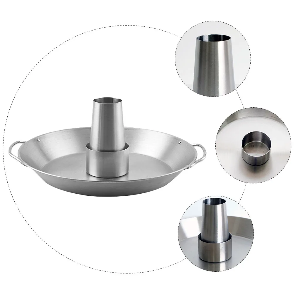 Removable Grilling Platter Baking Tray for BBQ Roasting Stainless Steel Chicken Rack Tool Pan with Handle Silver