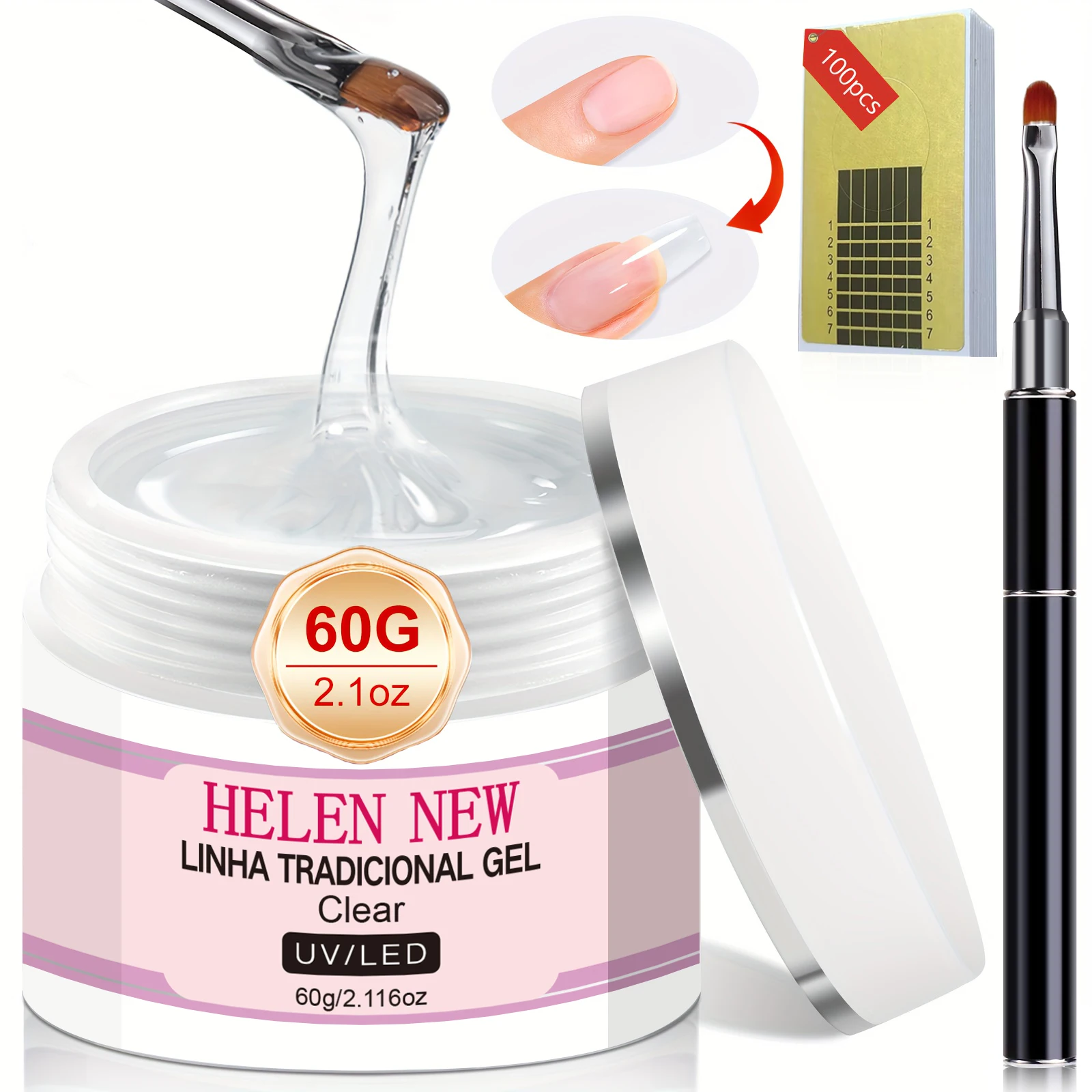 Builder Gel Nail Kit -  Hard Gel for Nail Extension Set with Gel Nail Shaping Brush  Suitable for Beginners DIY Nail Supplie