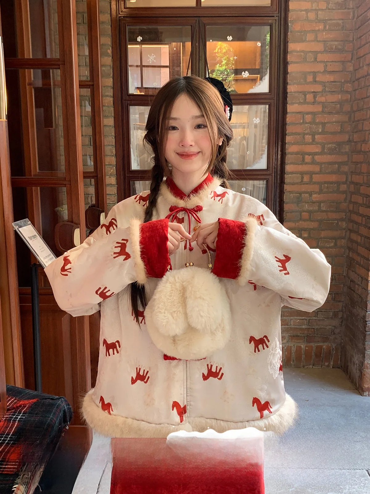 

Комплект для женщин к Новому году: пальто и юбка в стиле Sweet Aosphere Design, милый винтажный дизайн, из полиэфирного волокна, для зимы