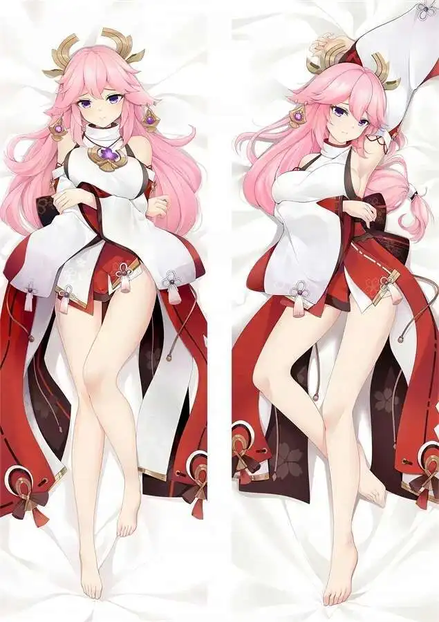 أنيمي جينشين تأثير Inazuma Yae Miko Dakimakura كيس وسادة Otaku Waifu Peakin كامل الجسم 50*160 سنتيمتر رمي المخدة تأثيري هدية