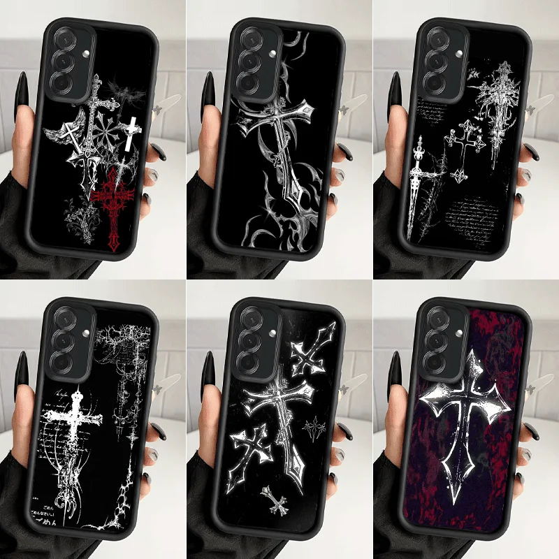 Gothic Cyber Sigil Cross Shockproof Phone Case For Samsung A13 A14 A15 A16 A17 A33 A34 A35 A36 A37 A53 A54 A55 A56 A57 A23 A24 A