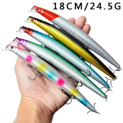 3D 생체 공학적 눈 인공 하드 미끼, 미노우 18cm/24.5g 낚시 미끼, 트레블 후크 포함, 낚시 태클 액세서리, 1 개
