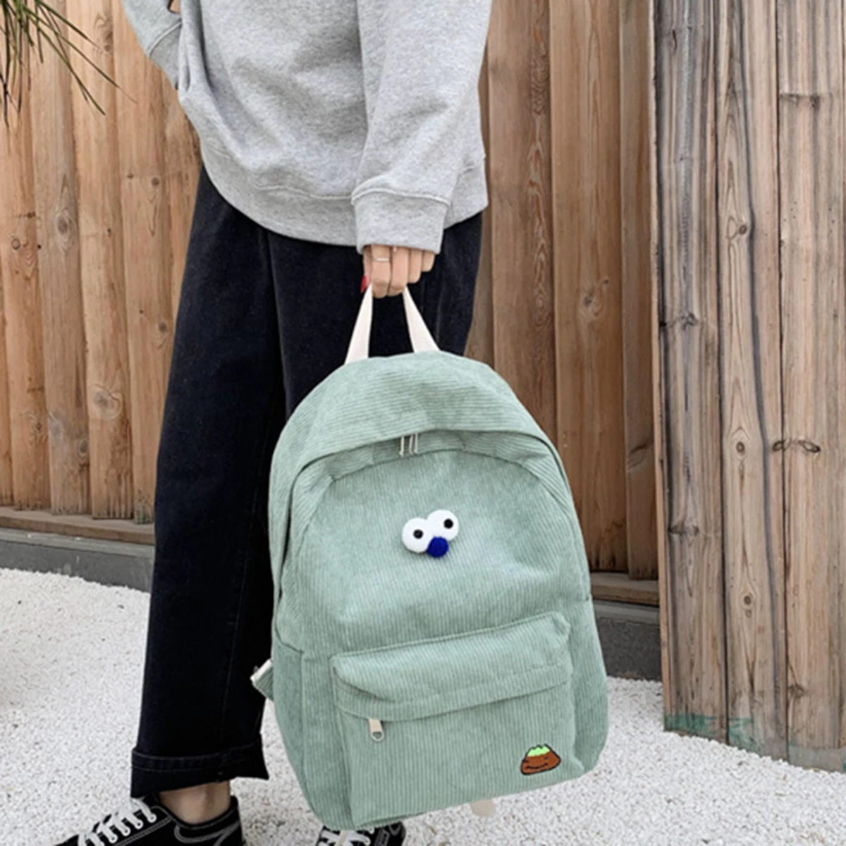 Women Casual Backpack College Wind Large-capacity Corduroy Travel Bag Student School Bag Female High Student Bookbag