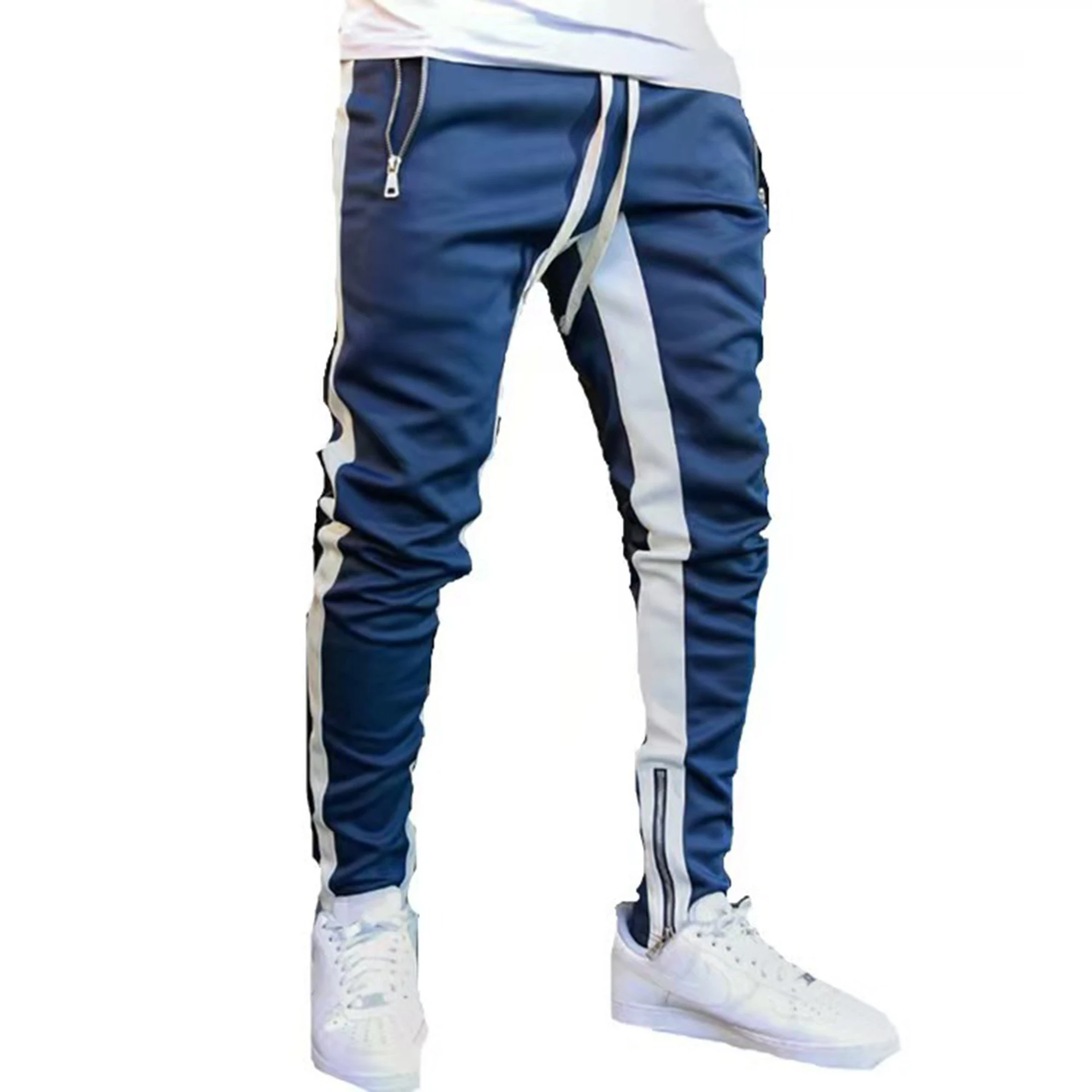 2025 Men Sweatshirts Jogging Pants Men Casual Pants Men Stylish Color Block Zip Pockets Drawstring Sports Skinny Trousers Pants
