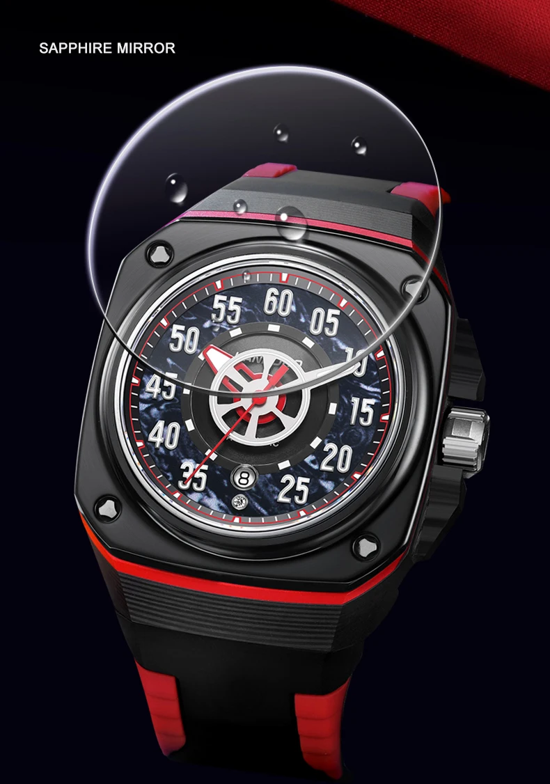 HANBORO-Reloj Automático para hombre, reloj de pulsera mecánico cuadrado de 44mm, resistente al agua hasta 50m, zafiro luminoso Miyota 8215, caja de fibra de carbono