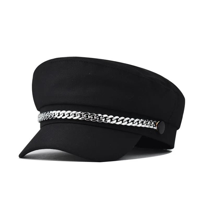 

Simple Silver Chain Beret For Women Versatile Octagonal Hat British Style Artist Hat