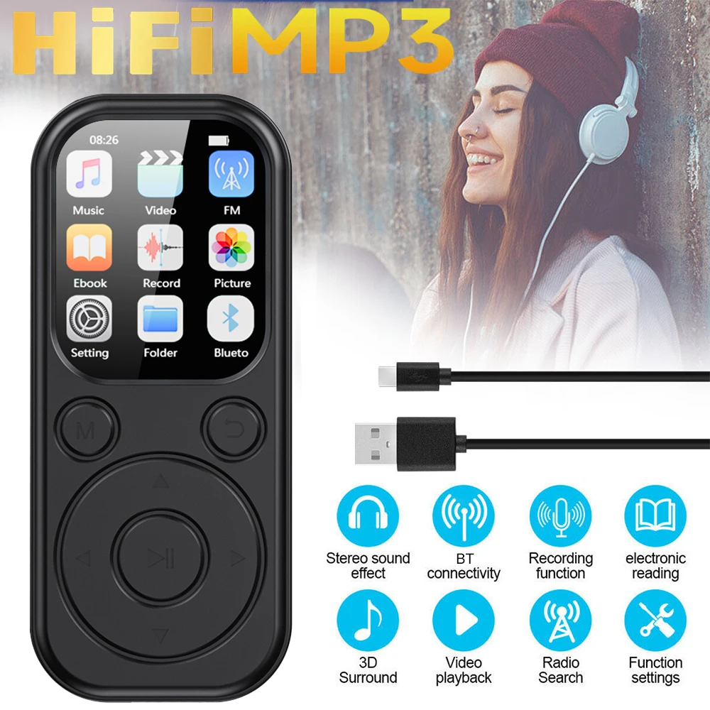 Mini Portable MP3 Music Player With 1.8 Inch Screen With FM,E-Book,Clock with long battery life lightweight For Walkman