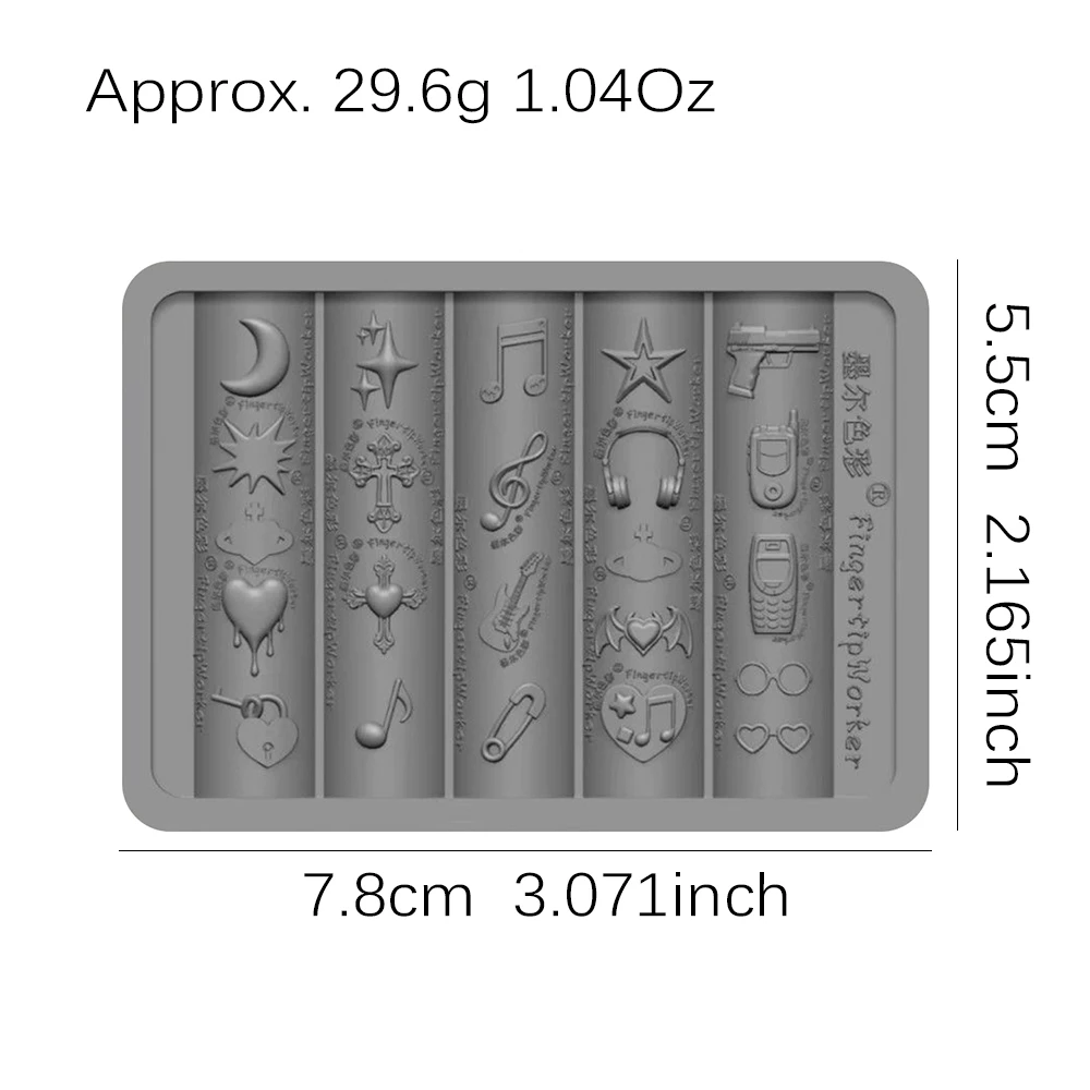 1 Stück 3D Y2K Punk Silikon-Nagelform, Stern Mond Kreuz Musiknote Gitarre Herz Harz UV-Gel-Form DIY Nagelkunst Charm Maniküre Deko – Detail 2