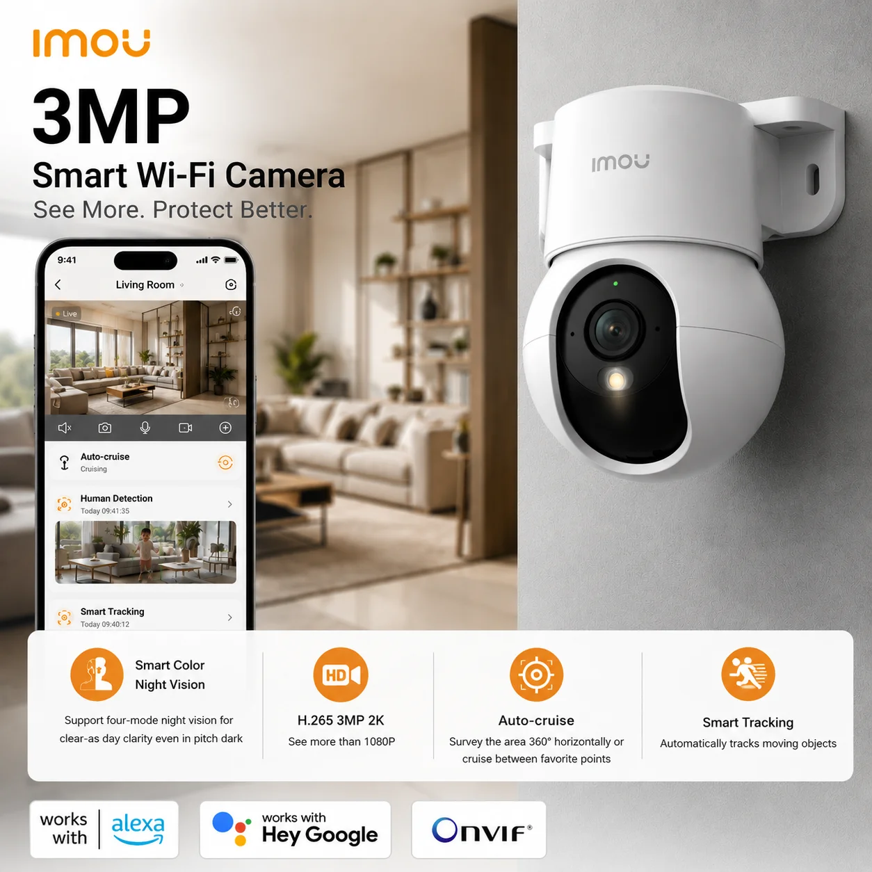 IMOU Ranger Mini 3MP US Plug IP Camera Human Detection Baby Monitor Home Security Night Vision Surveillance Wireless Wifi Camera