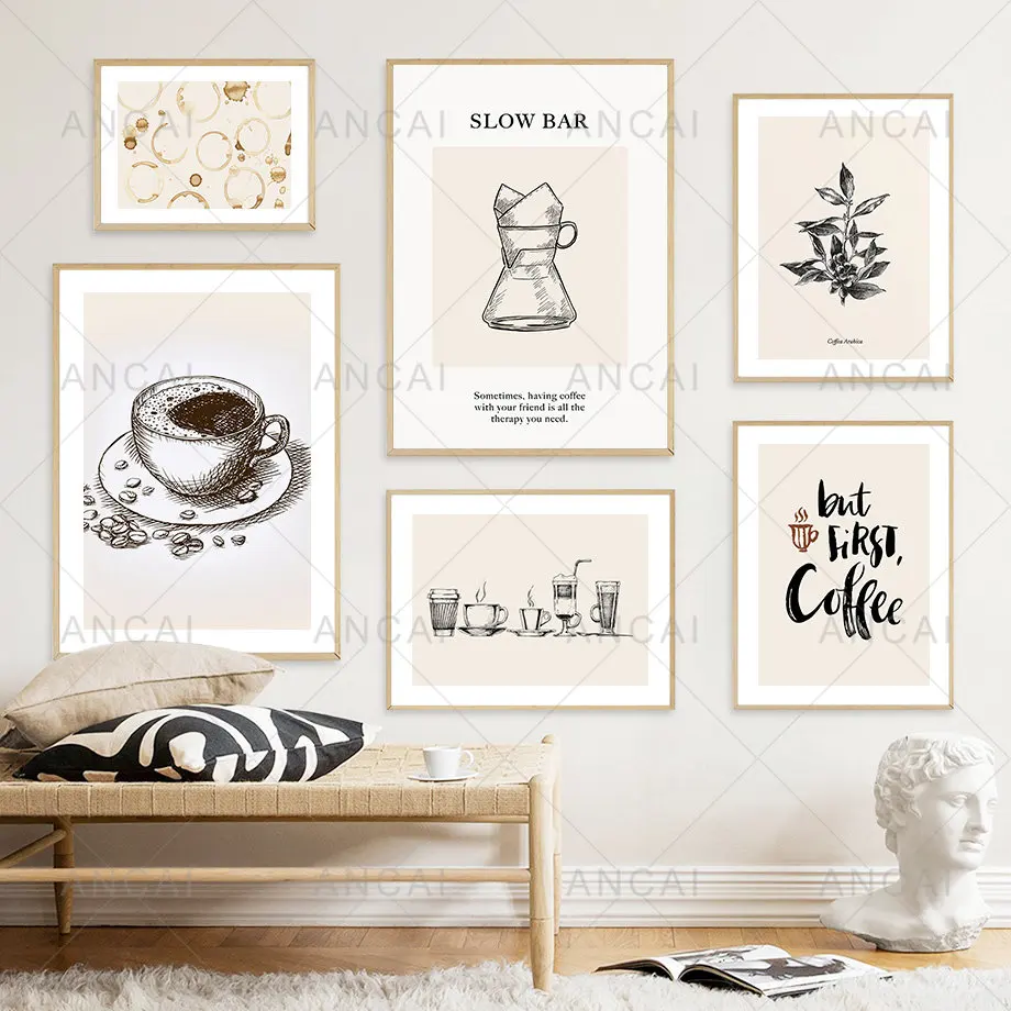 Abstrakte Kaffee Linie Definition Coffea Arabica Wand Kunst Leinwand Malerei Poster Drucken Wand Bilder Für Cafe Bar Küche Decor