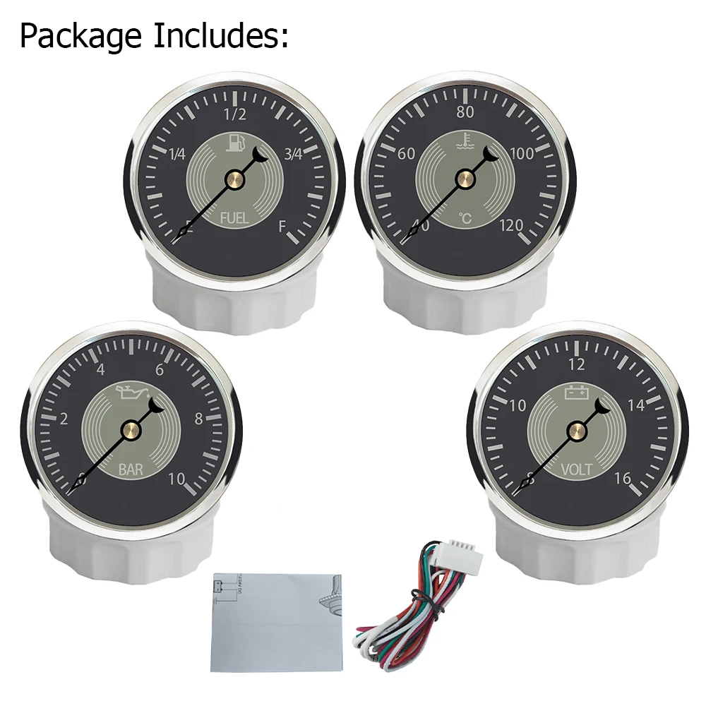 ELING 52 مللي متر (2 بوصة) مستوى الوقود درجة حرارة الماء 0-10Bar ضغط الزيت 8-16 فولت الفولتميتر للسيارات مع إضاءة خلفية حمراء صفراء 12 فولت