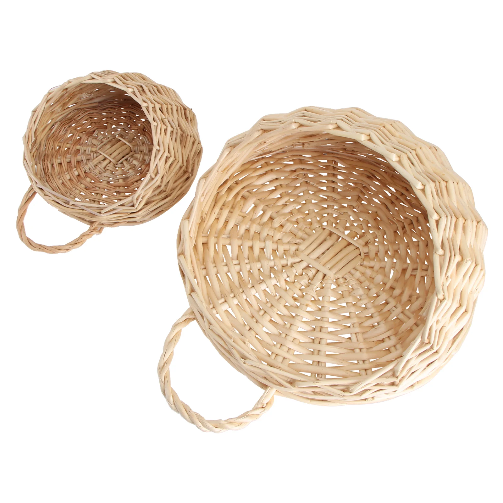 

2 PCS Rattan Hanging Wall Basket Wicker Flowerpot Pots Plant Stand Bamboo Wooden