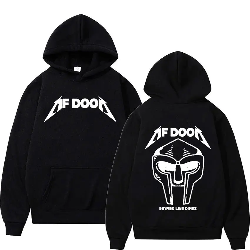 Rapper MF Doom Rhymes Like Dimes 2024 Print Hoodie Madvillainy Metal Face Hip Hop Pullover Sweatshirt Men Women Loose Streetwear