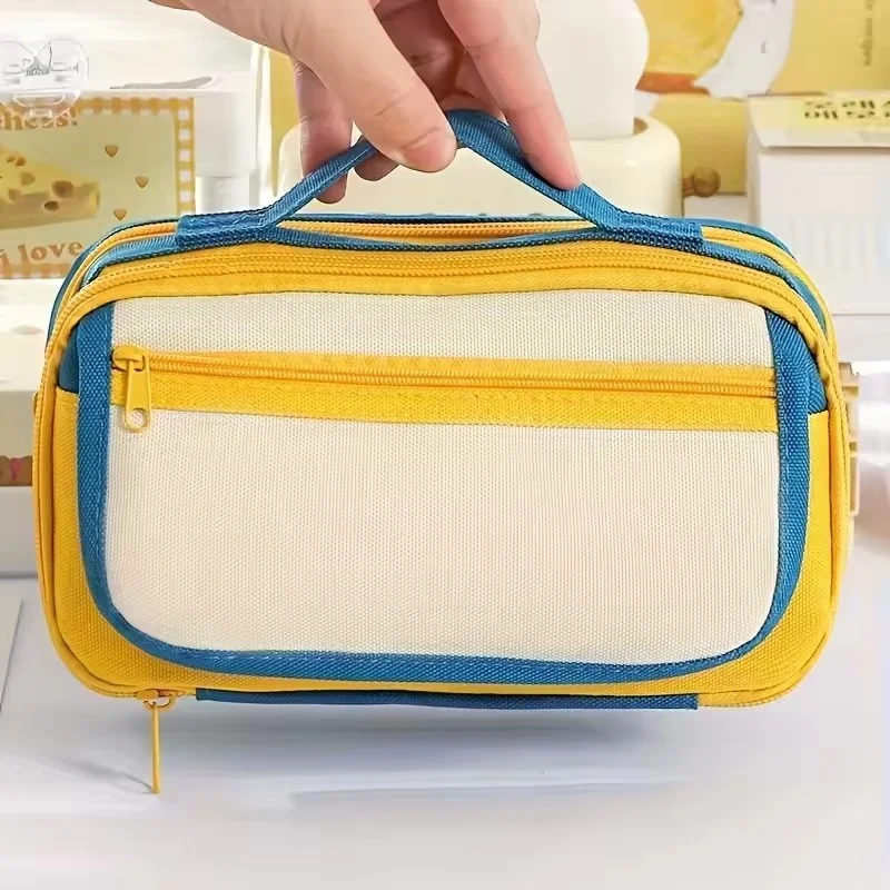 New 2025 Handheld 9-Layer Pen Bag - Large Capacity Multi-Compartment Contrasting Color Organizer for Men & Women/makeup bag