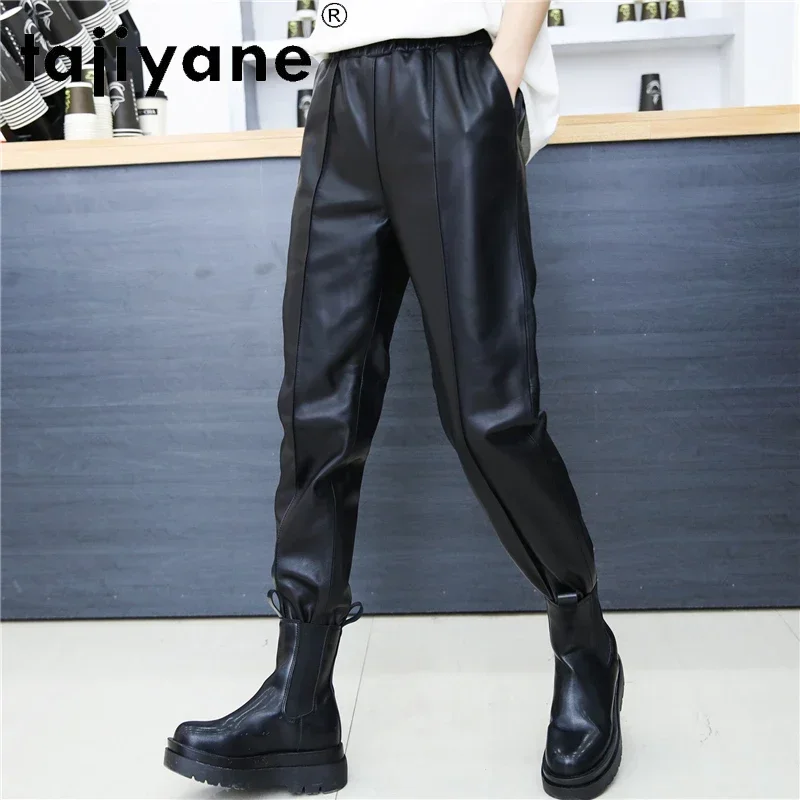 Tajiyane Cargo Pants Women Rel Sheepskin High Waist Trousers Woman Genuine Leather Pants Casual Womenswear Femme Pantalon TN2412