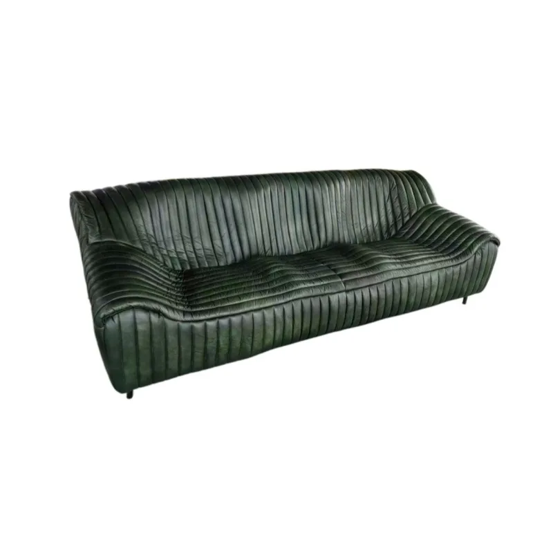 Medieval pleated sofa, full-grain cowhide material, solid wood frame, oil wax leather, living room, large flat leather sofa