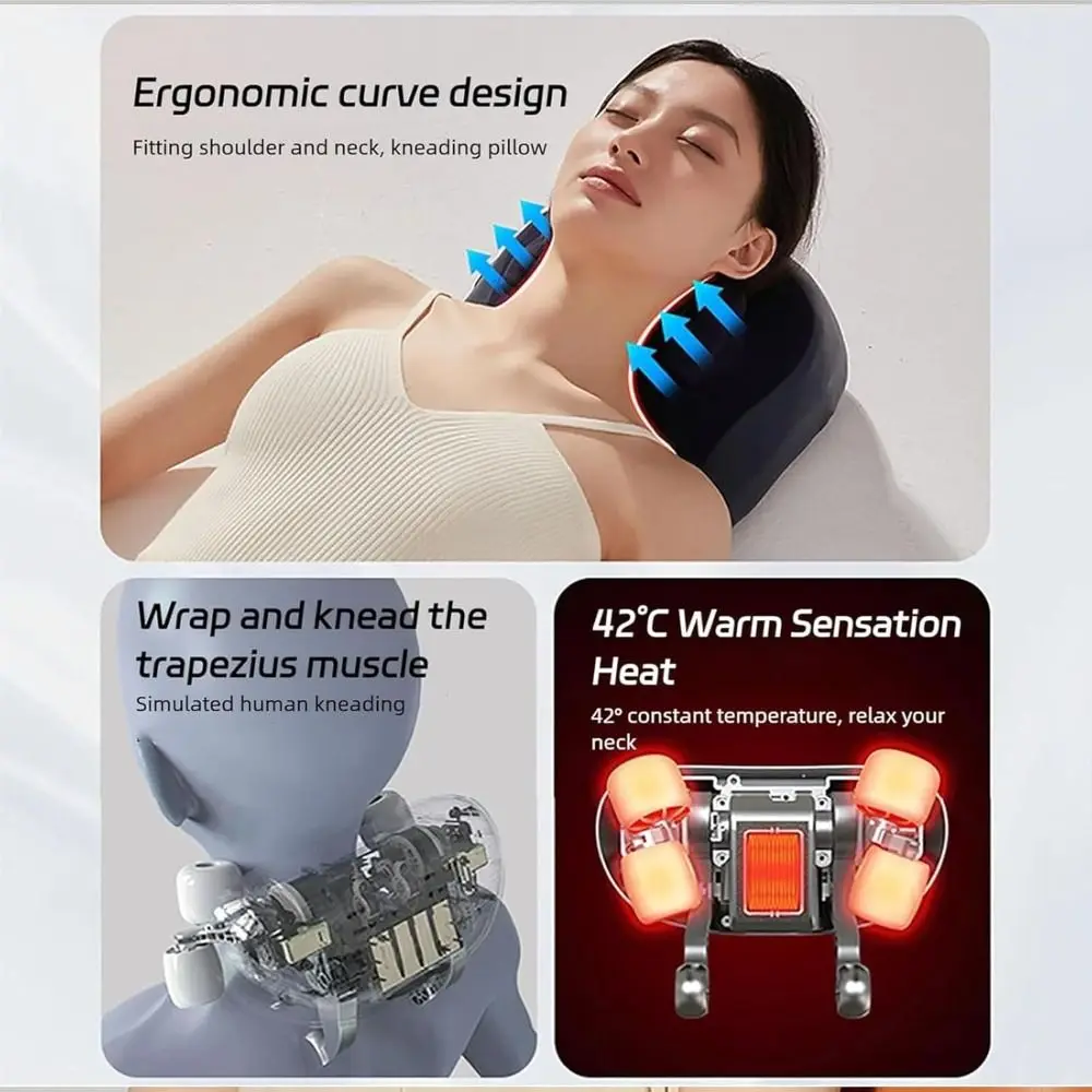 Full-Body Use Pillow Neck & Shoulder Massager Three Modes Ultra-Quiet 4D Neck Massager Clip-kneading Deeply Relax Neck