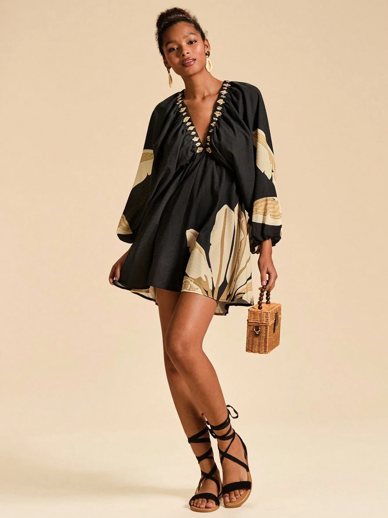 

Женское мини-платье Travachic Vacation с V-образным вырезом и длинными рукавами, с принтом, для Национального дня, новогодняя одежда, наряд для выхода в свет, роскошный образ